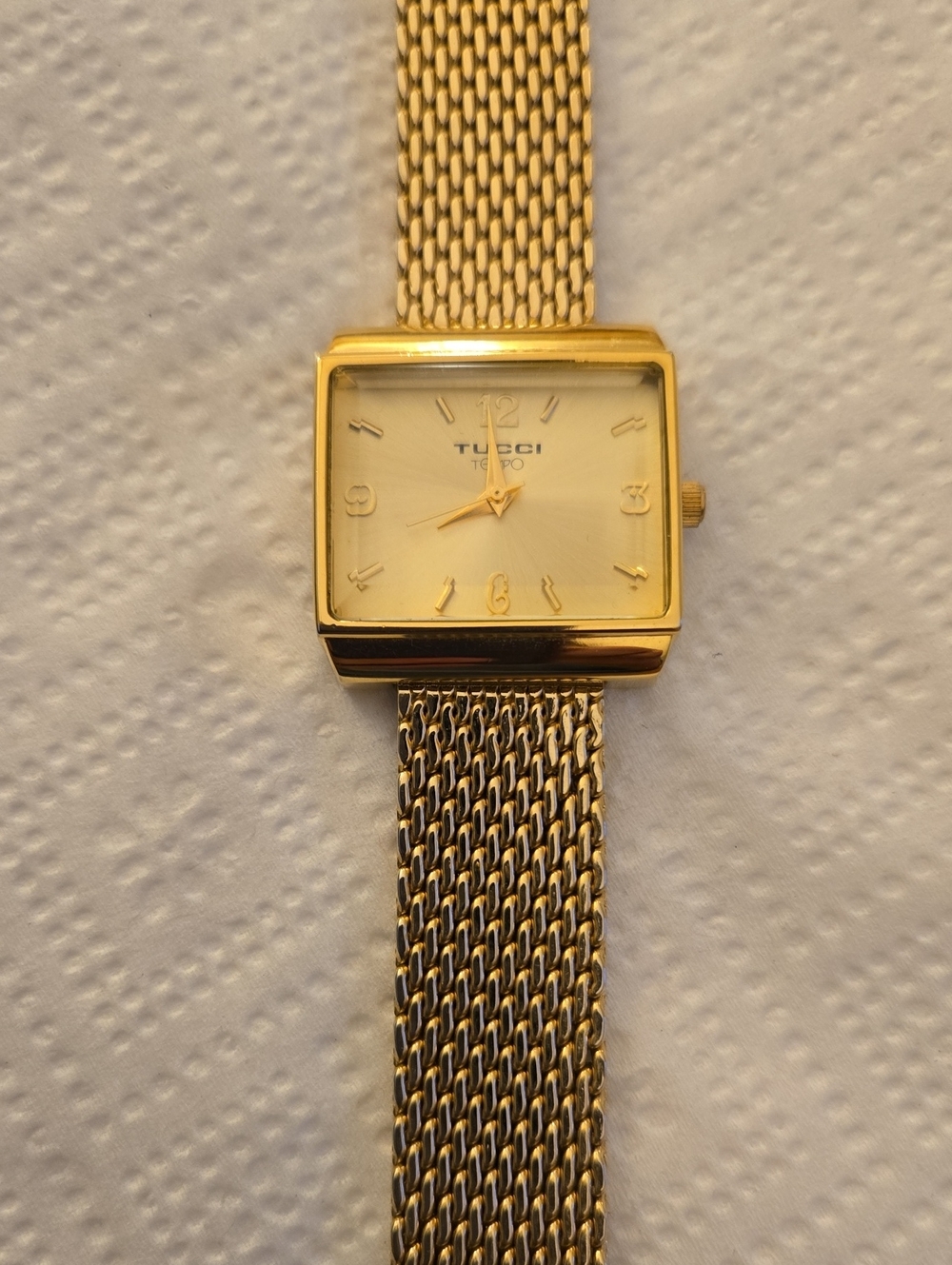 Gold-Tone Square Dial Mesh Bracelet Watch